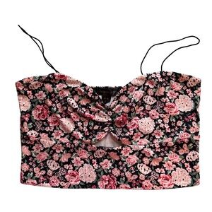 Streetwear Society Floral Black and Pink Cropped Tank Top Size XL Y2K Festival